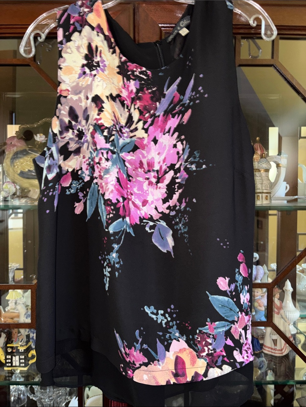 Renee C. Black Camisole with Pink & Purple Floral Print